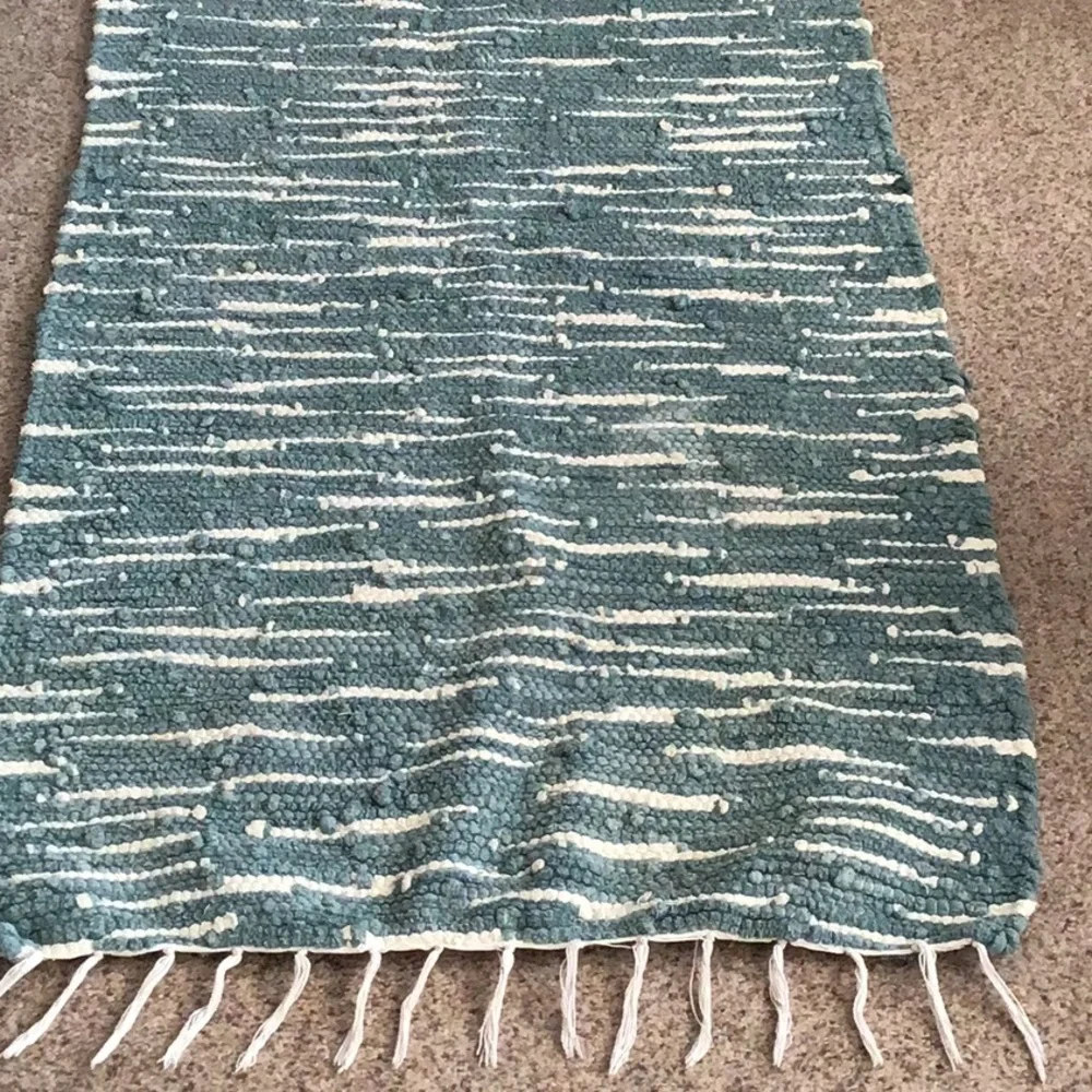 Handwoven Green & White Rug